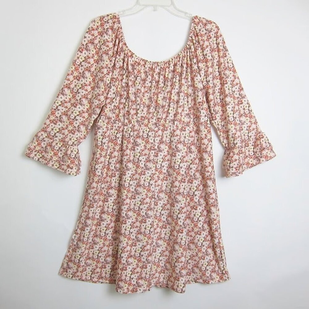 Lily Rose Smocked Babydoll Pink Floral Dress 1X NWT Ruffle Sleeves Cottagecore - Picture 7 of 10